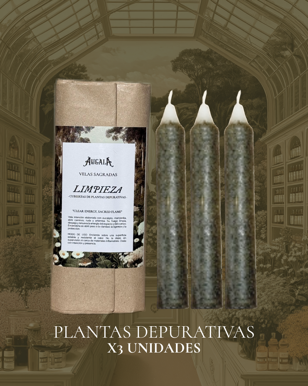 VELAS SAGRADAS DE LIMPIEZA CUBIERTAS DE PLANTAS DEPURATIVAS PARA INTENCIONAR