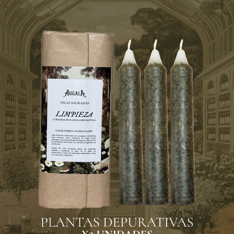 VELAS SAGRADAS DE LIMPIEZA CUBIERTAS DE PLANTAS DEPURATIVAS PARA INTENCIONAR