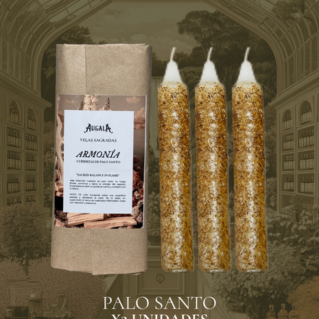 VELAS SAGRADAS DE ARMONÍA CUBIERTAS DE PALO SANTO PARA INTENCIONAR